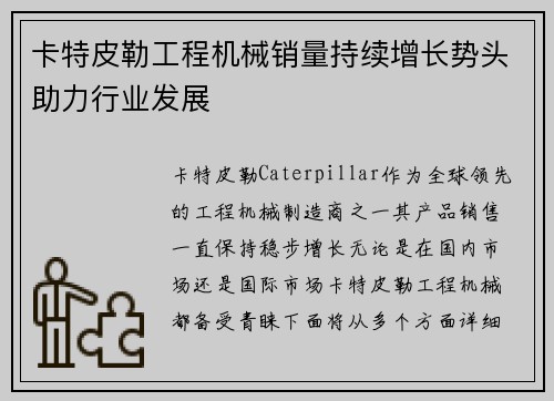 卡特皮勒工程机械销量持续增长势头助力行业发展